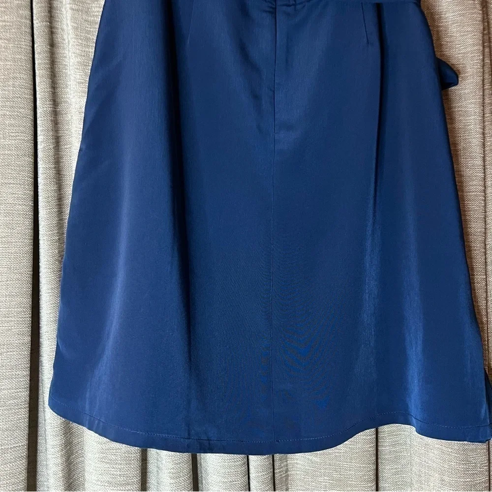 NWT Paris Sunday Blue Faux Tie Waist A Line Mini Skirt Size 8